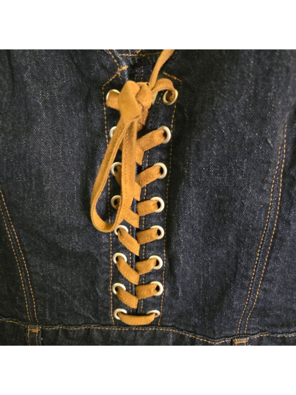 Abercrombie & Fitch Vegan Suede Lace Up Denim Jumpsuit Dark Wash Size M - Picture 13 of 15